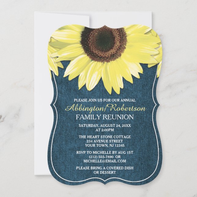 Invitation Rustique Tournesol Denim Famille Rencontre Invitat (Devant)