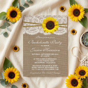Invitation Rustique Tournesol Toile de Jute, Dentelle & Ficel