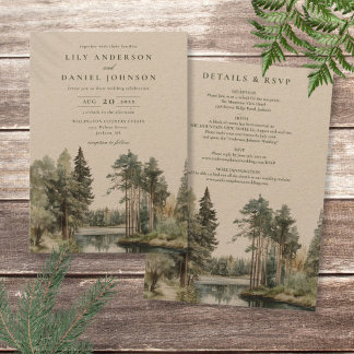 Invitation Rustique Tout en un Mariage de forêt de lac d'aqua