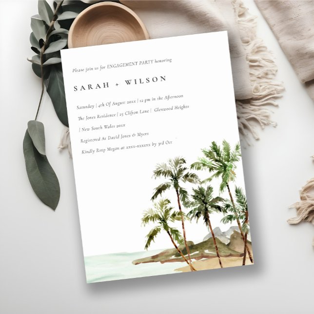 Invitation Rustique Tropical Palm Trees Beach Sand Fiançaille (Créateur téléchargé)