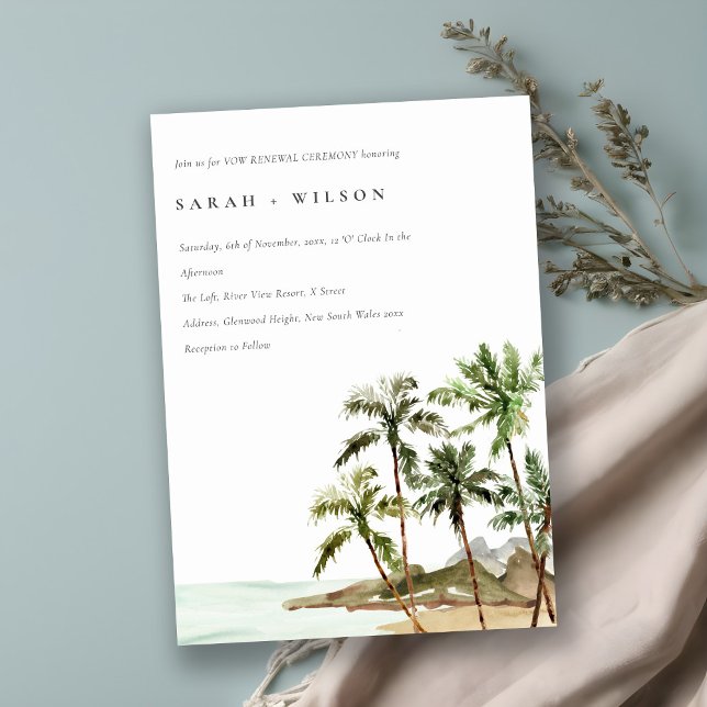 Invitation Rustique Tropical Palm Trees Beach Sand Vow Renouv (Créateur téléchargé)