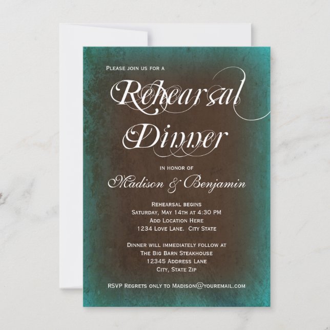 Invitation Rustique Turquoise Brown Dîner de répétition Invit (Devant)