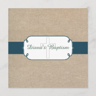 Invitation Rustique Turquoise Vert Beige Burlap Baptême Invit