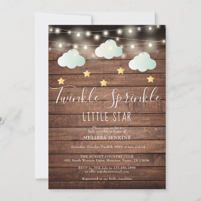 Invitation Rustique Twinkle Sprinkle Little Star Baby shower (Devant)