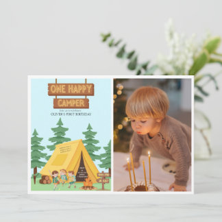 Invitation Rustique un heureux camper photo premier anniversa