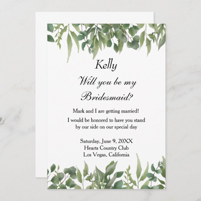 Invitation Rustique Vert Feuille Verdure Foliage Bridesmaid (Devant / Derrière)