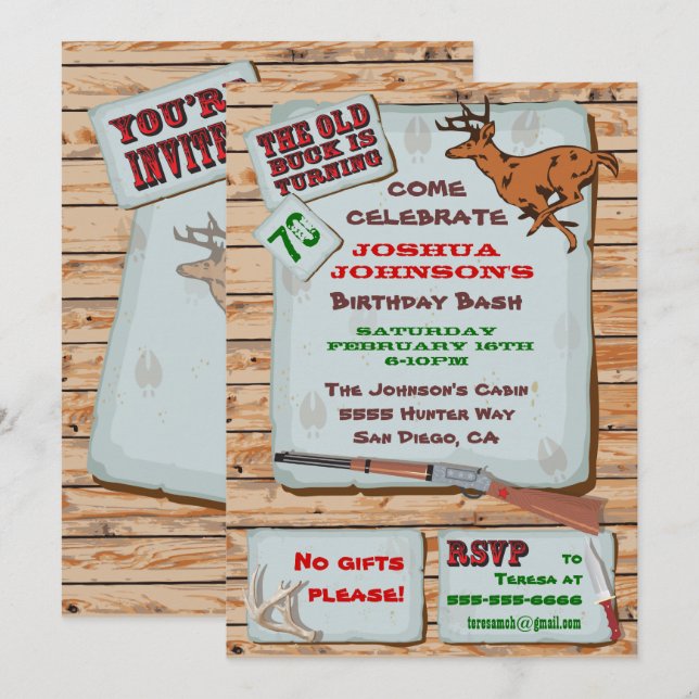 Invitation Rustique Vieux Buck Deer Chasse fête d'anniversair (Devant / Derrière)