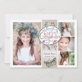 Invitation Rustique Vintage Beige Première Communion sainte f