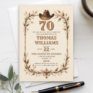 Invitation Rustique Vintage Cow-boy Occidental Feuille 70e An