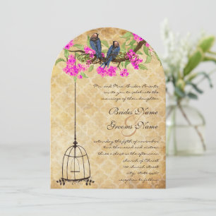 Invitation Rustique Vintage Fuchsia Inséparable Mariage Birdc