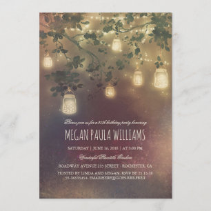 Invitation Rustique Vintage Mason Jar Lumières fête d'anniver