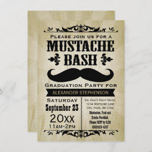 Invitation Rustique Vintage Mustache Bash Parti de Graduation