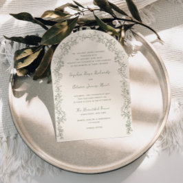 Invitation Rustique Vintage Sage Floral Line Art Arch Mariage