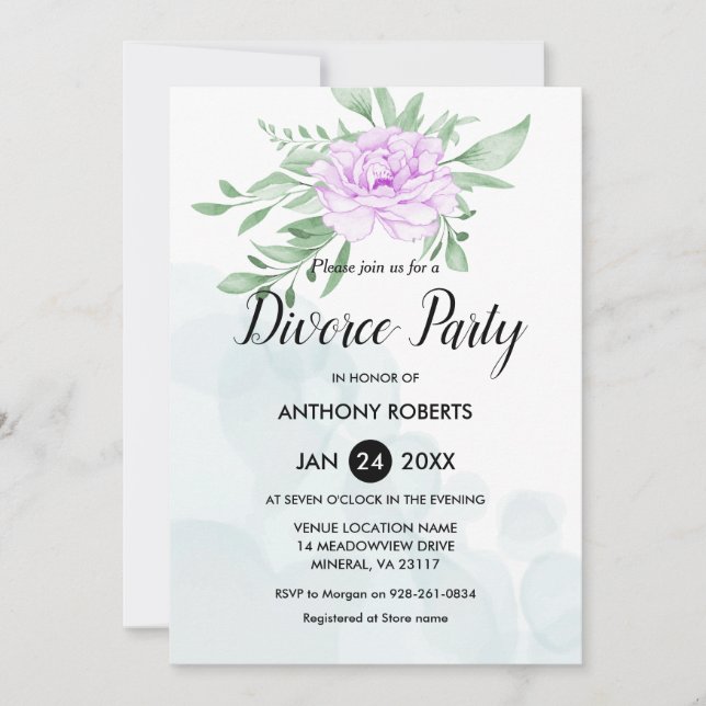 Invitation Rustique violet Rose Feuille de verdure Parti Divo (Devant)