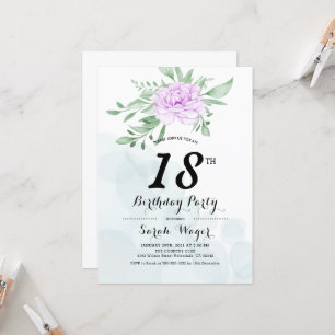 Invitation Rustique violet Rose Feuille verdure 18e anniversa