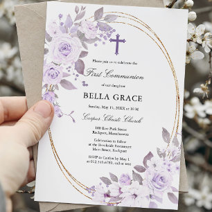 Invitation Rustique violet Rose Floral Première sainte commun