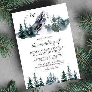 Invitation Rustique Watercolor Mountain Forest Mariage d'hive