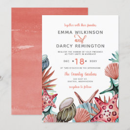 Invitation Rustique Watercolor Seashells Starfish Beach Maria