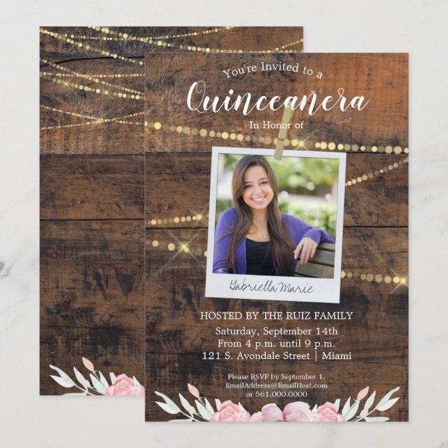 Invitation Rustique Western Quinceañera 15ème anniversaire Ph (Devant / Derrière)