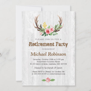 Invitation Rustique White Bois Cerf Antler Parti de retraite