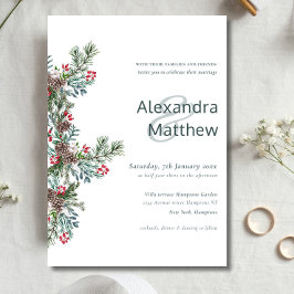 Invitation Rustique Winter Holly Berries Mariage