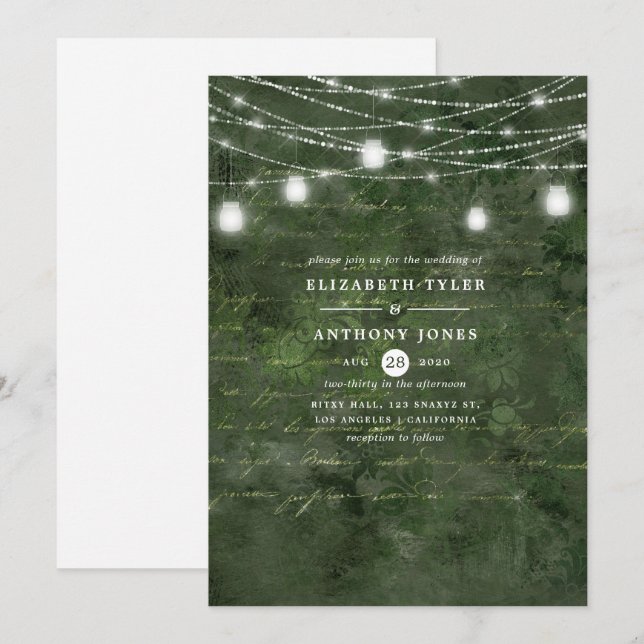 Invitation Rustique Woodland Green et Mariage de calligraphie (Devant / Derrière)