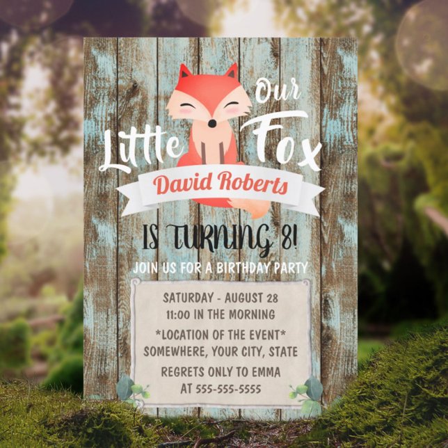 Invitation Rustique Woodland Little Fox 8e fête d'anniversair (Créateur téléchargé)