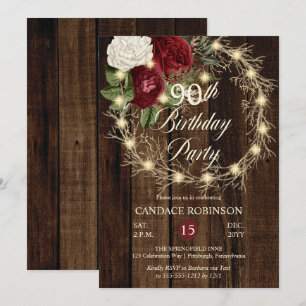Invitation Rustique Woodsy Lighted Wreath 90e fête d'annivers