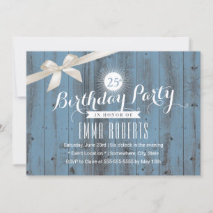 Invitation Rusty Blue Classy ivoire Ribbon fête d'anniversair