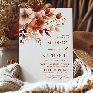 Invitation Rusty Bourgogne Brown Floral Jardin Mariage