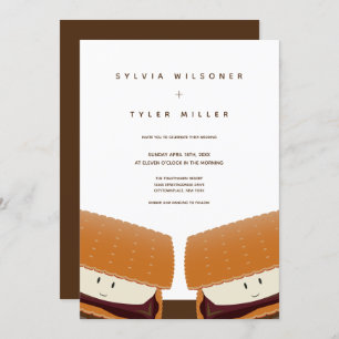 Invitation S’more Illustration Mariage blanc Brown vertical