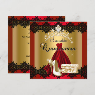 Invitation S Quinceanera 15ème Rouge Noir Diamant Tiara