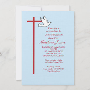 Invitation Sa Croix de Confirmation Colombe Bleue
