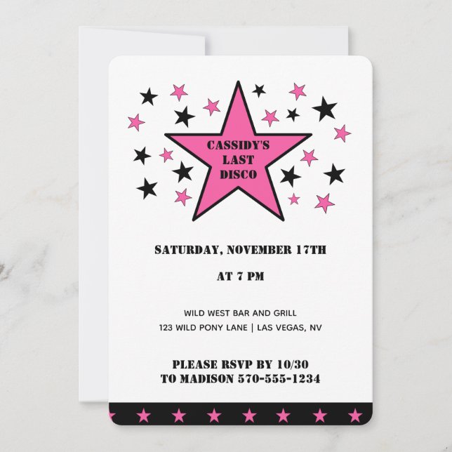Invitation Sa Dernière soirée de bachelorette de la disco (Devant)
