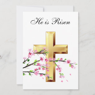 Invitation Sa est Ressuscité Aquarelle Pâques Pink Blossom Cr