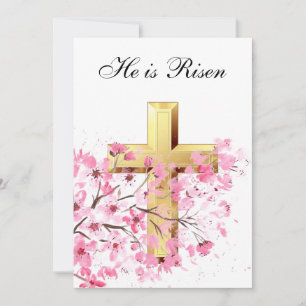 Invitation Sa est Ressuscité Aquarelle Pâques Pink Blossom Cr