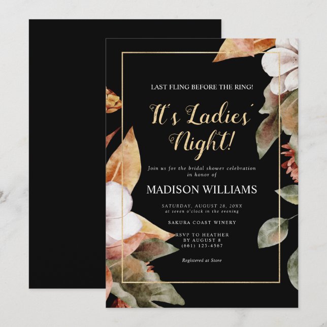 Invitation Sa Fête des mariées Dames en Or Noir Moderne (Devant / Derrière)
