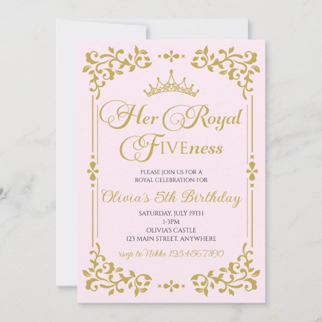 Invitation Sa Royal Fiveness Gold Princess 5e anniversaire (Devant)