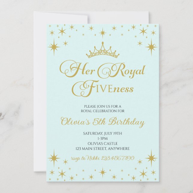 Invitation Sa Royal Fiveness Gold Princess 5e anniversaire (Devant)