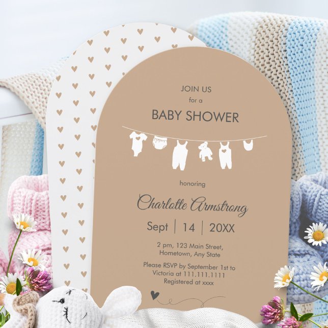 Invitation Sable Boho minimaliste Baby shower Arché (Sand Boho Minimalist Arched Baby Shower Invitation ©Susanne Sachers - Sunny Mind 🌞)