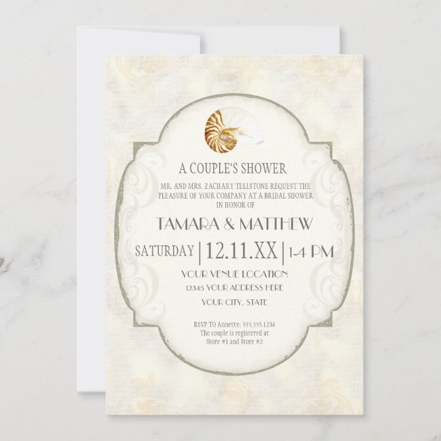 Invitation Sable Damask Nautilus Shell Ocean Beach Nautique (Devant)