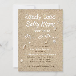 Invitation Sable de plage & Typographie blanche Douche Couple