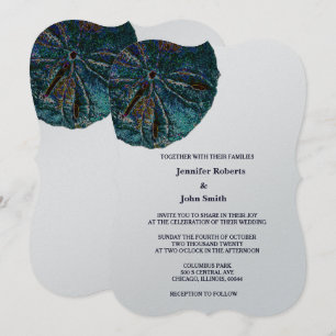 Invitation Sable Dollar Art Plage Abstraite Mariage Blue Silv