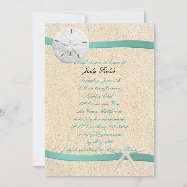 Invitation Sable Dollar Plage Mariage Douche nuptiale Invitat (Devant)