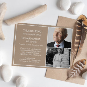 Invitation Sable minimal célébrant la vie 2 photos Mémorial