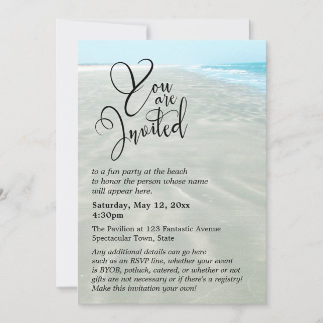 Invitation Sable ondulé Eau Aqua Photo Moderne Mariage de pla (Devant)