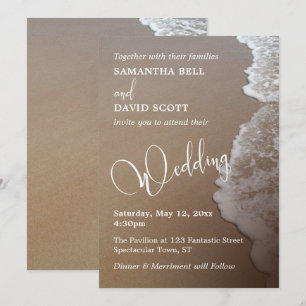Invitation Sable & Plage de mousse Photo & Typographie Mariag