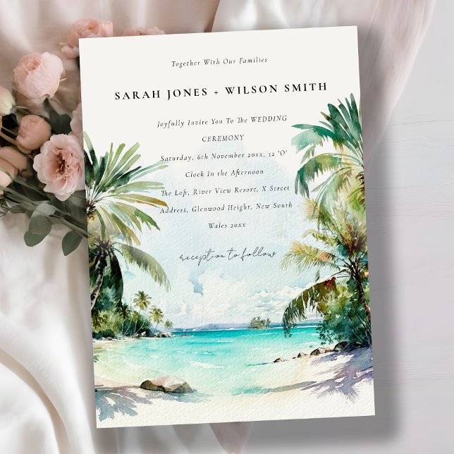 Invitation Sable tropical Palm Trees Mariage + Détails (Créateur téléchargé)