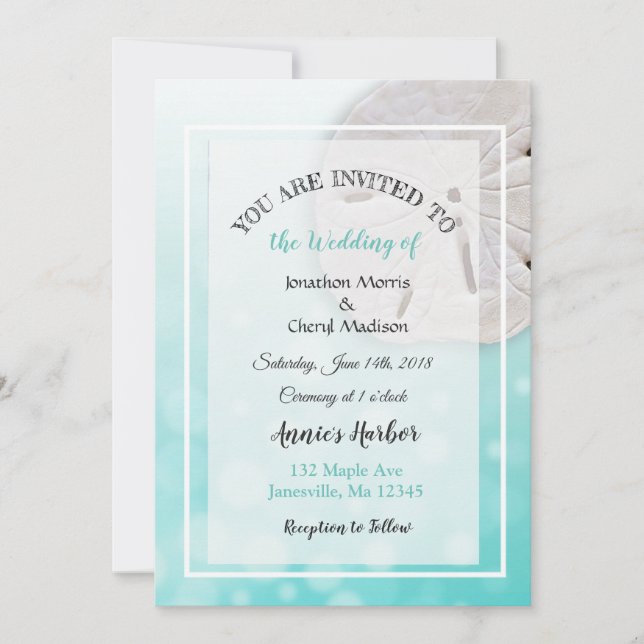 Invitation Sable turquoise Plage Dollar Thème Mariage Invitat (Devant)