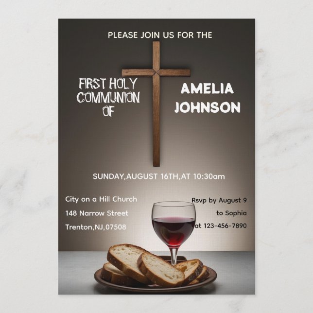 Invitation Sacred Supper First Holy Communion Invite (Devant)